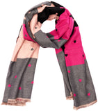 BRUBAKER Cashmirillo Women’s Scarf with Heart Pattern – 78.7" x 27.5" - Blue/Olive/Beige