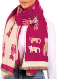 BRUBAKER Cashmirillo Women’s Scarf with Cat Pattern – 78.7" x 27.5" - Pink