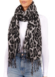 BRUBAKER Cashmirillo Leopard Print Winter Scarf for Women - 78.7" x 27.5" - Gray