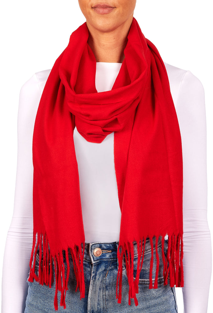 BRUBAKER Cashmirillo Scarf for Women - Long, Warm, and Cozy with Tassels - Red