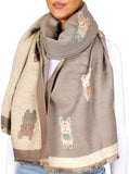BRUBAKER Cashmirillo Women’s Scarf with Bulldog Pattern – 78.7" x 27.5" - Beige