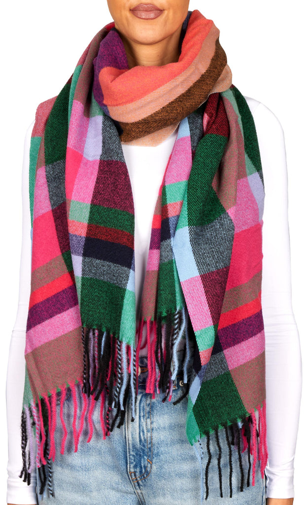 BRUBAKER Cashmirillo Plaid Scarf for Women and Men – 78.7" x 27.5" - Pink/Blue