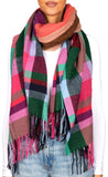 BRUBAKER Cashmirillo Plaid Scarf for Women and Men – 78.7" x 27.5" - Pink/Blue