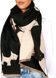 BRUBAKER Cashmirillo Women’s Scarf with Dog Pattern – 78.7" x 27.5" - Black