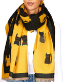 BRUBAKER Cashmirillo Women’s Scarf with Cat Pattern – 78.7" x 27.5" - Yellow