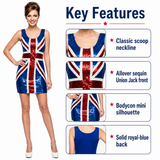 BRUBAKER Union Jack Dress - Women's British Flag Glitter Costume