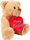 BRUBAKER Teddy Plush Bear with Red Heart - Happy Birthday - 9.5 Inches - Cuddly Toy - Light Brown