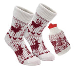 1 Pair of Norwegian Knit Socks with Hot Water Bottle - Red White - One Size