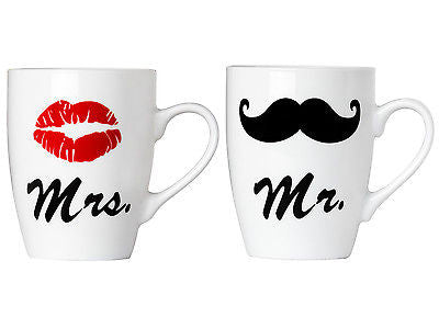 Set of Mr. and Mrs. Coffee or Tea Mugs Gift Box Marriage Wedding Love Couple