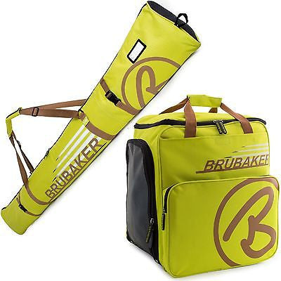 BRUBAKER Ski Bag Combo for Ski, Poles, Boots and Helmet - Limited Edition - Light Green / Sand