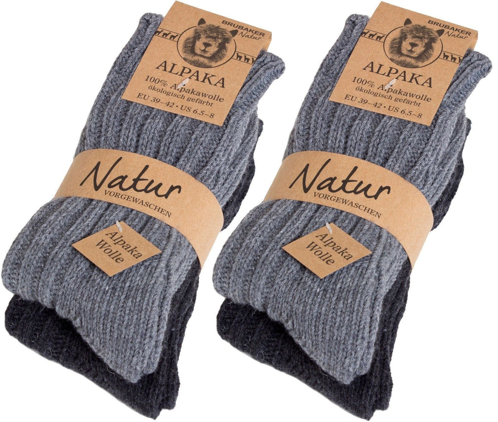 BRUBAKER Alpaca Wool Socks - Pack of 4 Pairs - Perfect Winter Socks for Men & Women