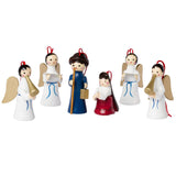 BRUBAKER 6 Handpainted Wooden Christmas Tree Ornaments Decoration - Mary, Joseph and Angels Nativity Set - Designed in Germany