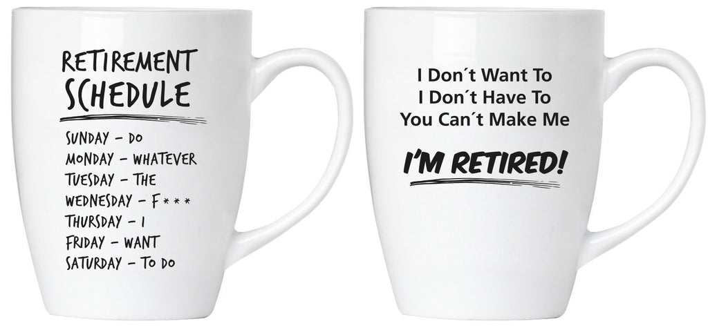BRUBAKER Set of 2 Ceramic Mugs - "Retirement" - Greeting Card included