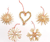 BRUBAKER 48-Piece Set Straw Tree Ornaments - Up to 2.6 Inches - Stars, Hearts, Angels & More