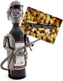 BRUBAKER Wine Bottle Holder 'Firefighter' - Table Top Metal Sculpture - with Greeting Card