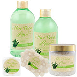 BRUBAKER Beauty Gift Set 'Aloe Vera Love' with Golden Bathtub, Bath Fizzer, Bubble Bath, Shower Gel, Bath Salt, Soap