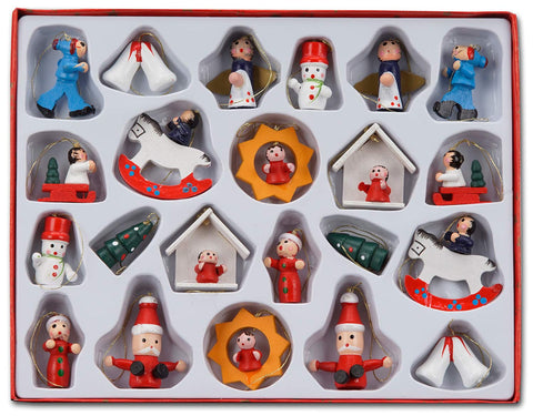 BRUBAKER Wooden Christmas Tree Ornaments - 22 Pieces - Hand-Painted Figurines - Up to 1.6 Inches