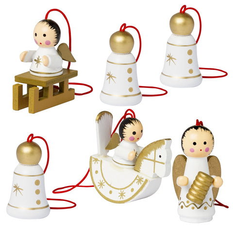 BRUBAKER 6 Handpainted Wooden Christmas Tree Ornaments Decoration - Christmas Guardian Angel Set - Designed in Germany