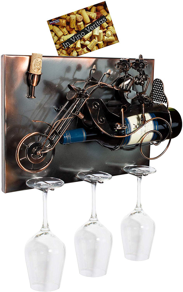BRUBAKER Wine Bottle Holder 'Couple on Motorbike' - Wall Mountable