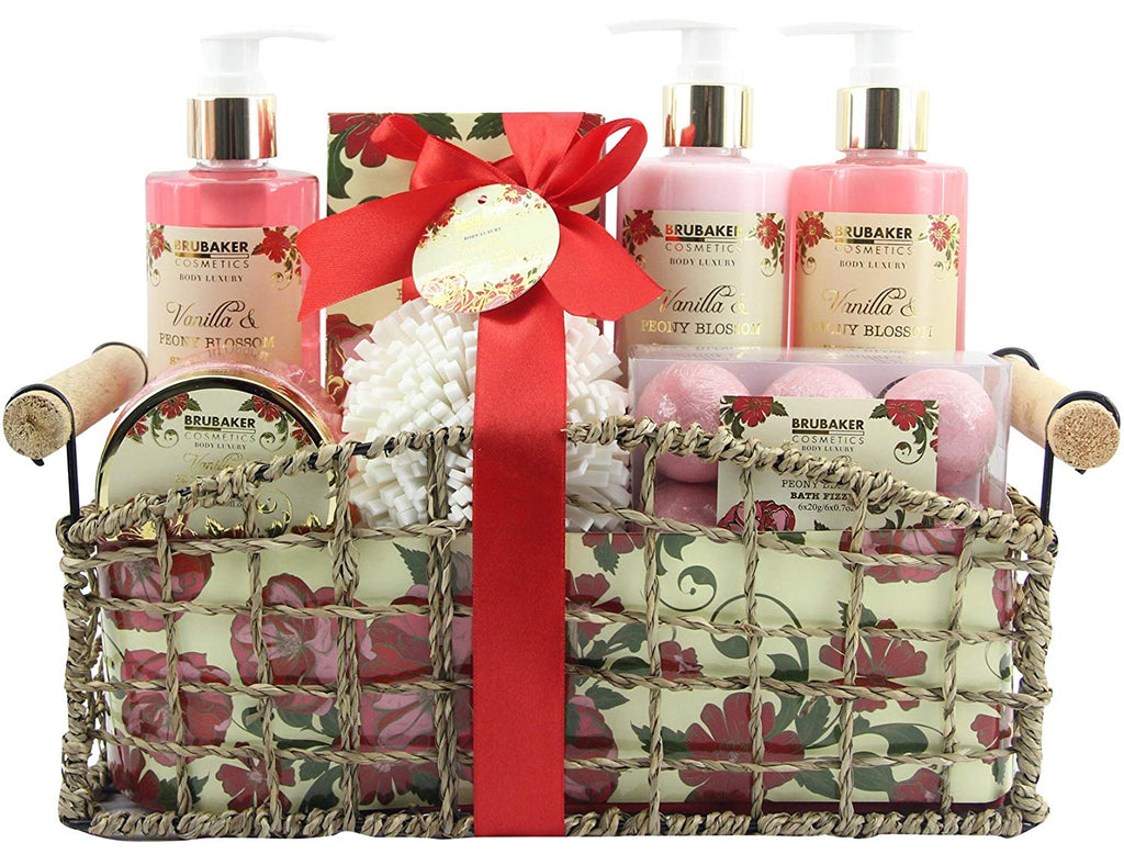 BRUBAKER Cosmetics 'Vanilla & Poeny Blossom' 14-Pieces Bath Gift Set in Decorative Basket 16CB16