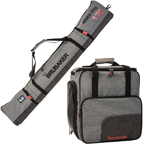 BRUBAKER Performance Ski Bag Combo of Ski Boot Bag and Ski Bag for 1 Pair of Ski, Poles, Boots, Helmet, Gear - Gray - 170/190 cm
