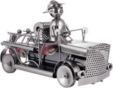 BRUBAKER Wine Bottle Holder 'Fire Engine' - Table Top Metal Sculpture - with Greeting Card