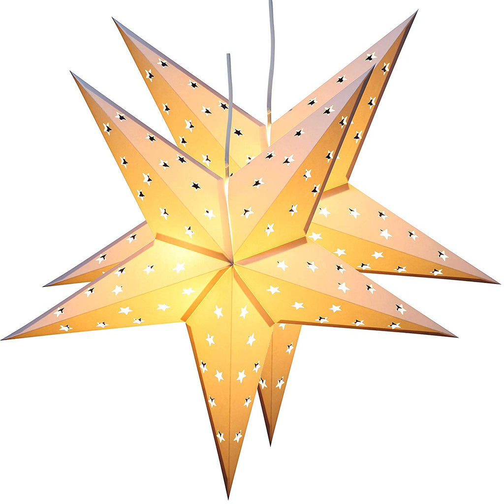 BRUBAKER Twinpack Christmas Paper Star 5 Leaf Star Cutting 24 inches with 10 LED Lamps