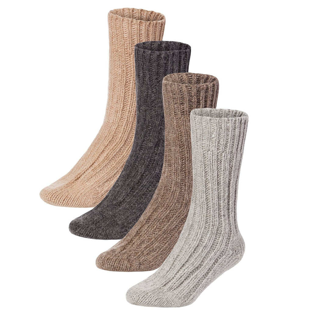 BRUBAKER Mens Or Womens Thick Cashmere Socks - 40% Cashmere, 48% Lambswool - 4 Pairs