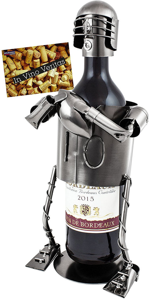 BRUBAKER Wine Bottle Holder "Football Player" - Metal Sculpture - Wine Rack Decor - Tabletop - With Greeting Card