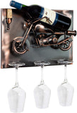 BRUBAKER Wine Bottle Holder 'Motorbike' - Wall Mountable with 3 Glass Holders