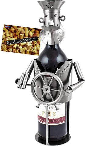 BRUBAKER Wine Bottle Holder "Captain" - Metal Sculpture - Wine Rack Decor - Tabletop - With Greeting Card