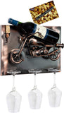 BRUBAKER Wine Bottle Holder 'Motorbike' - Wall Mountable with 3 Glass Holders