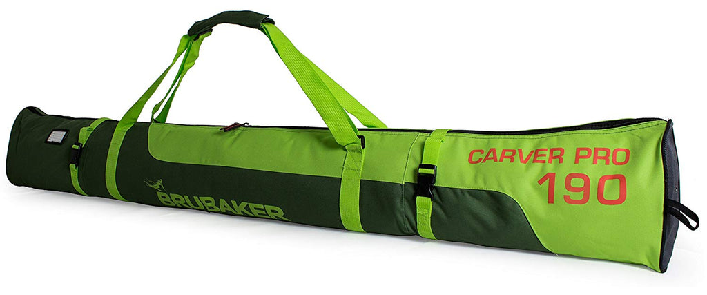 BRUBAKER Ski Bag "Carver Pro" for 1 Pair of Skis and Poles - Dark Green/Green