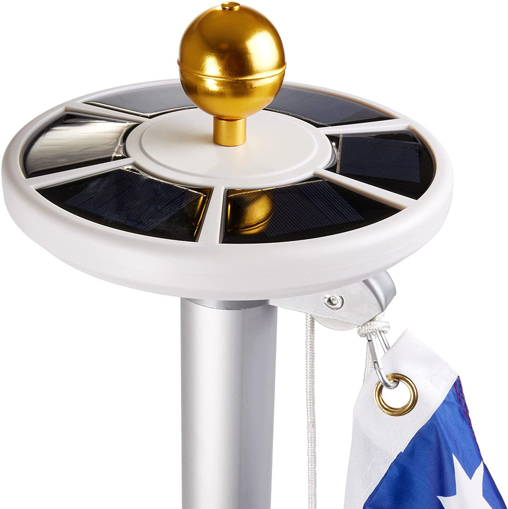 Solar Flag Pole Light - Automatic Super Bright Lamp with 26 LED Lights - Fits Most In-Ground Flagpoles 15 to 25 Ft - Solar Powered, 100% Flag Coverage - White