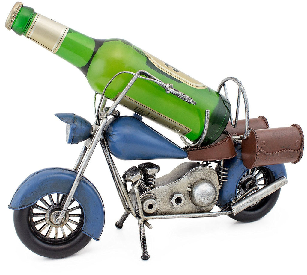 BRUBAKER Bottle Holder "Vintage Motorcycle" Metal Sculpture Hand-Painted