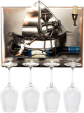 BRUBAKER Wine Bottle Holder Couple on Boat - Wall Mountable - 4 Glass Holders