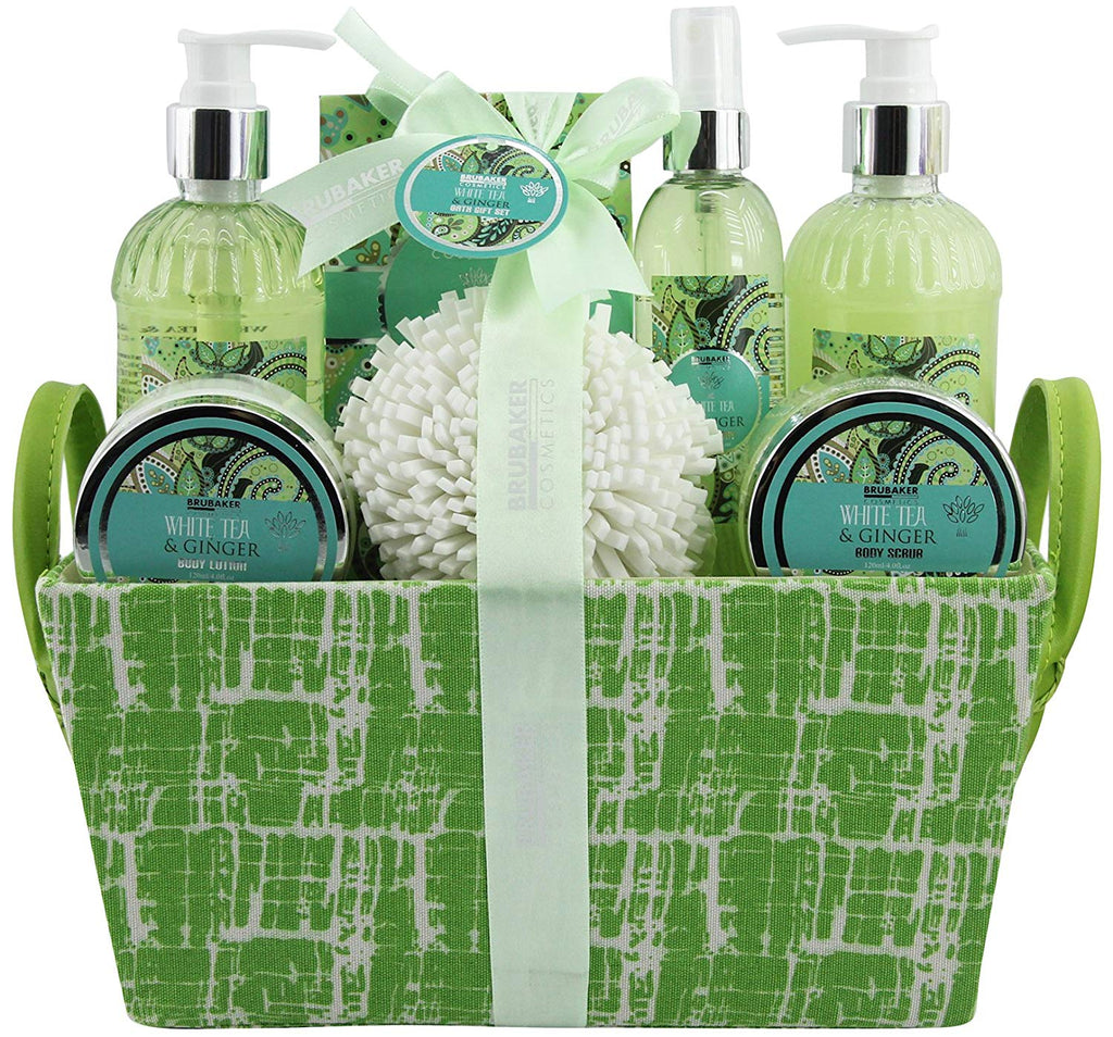 BRUBAKER Cosmetics 'White Tea & Ginger' 8-Pieces Bath Gift Set in Trug Crate 16CA12