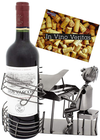 BRUBAKER Wine Bottle Holder 'Piano' - Table Top Metal Sculpture - with Greeting Card