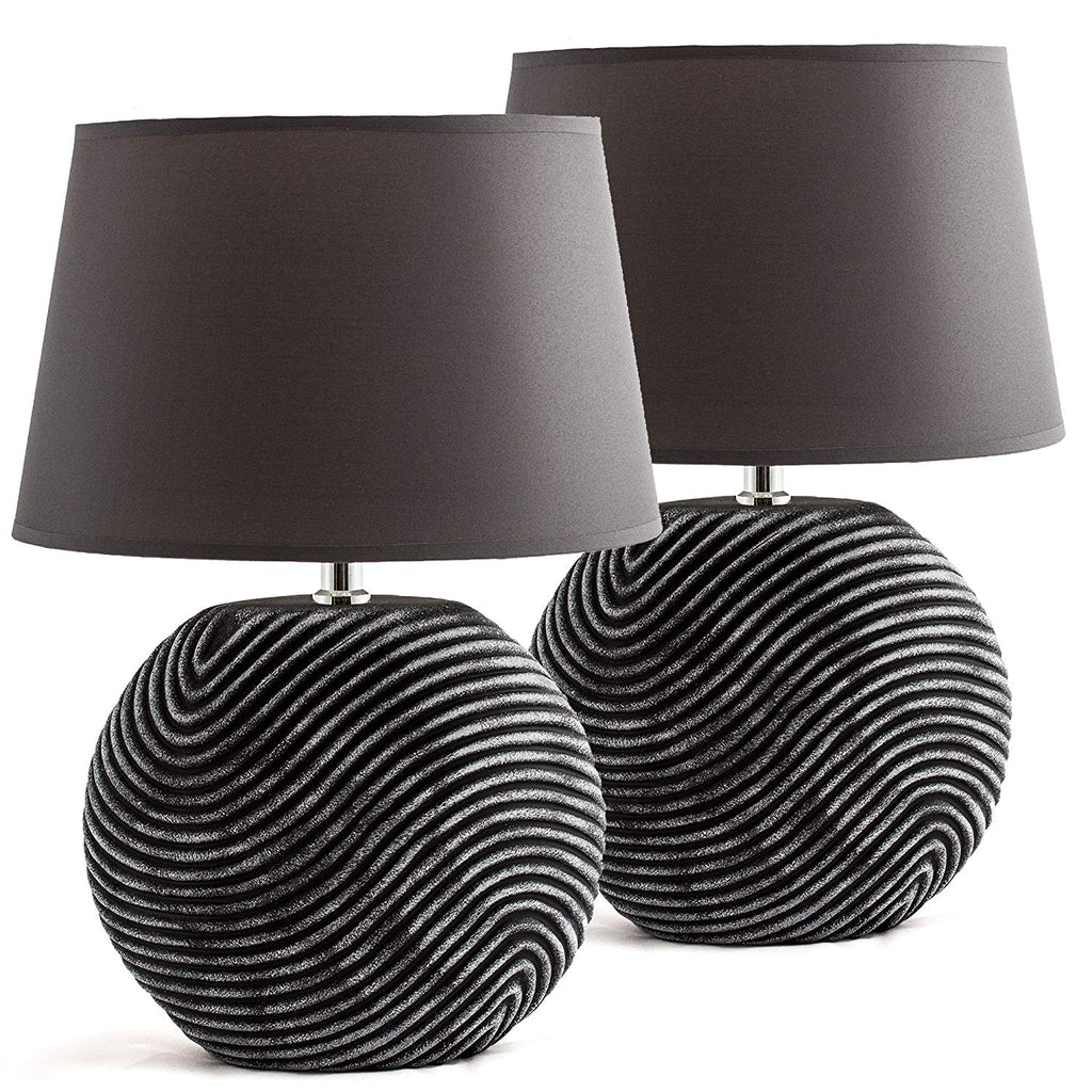 Set of 2 BRUBAKER Table or Bedside Lamps - Anthracite Gray - Ceramic Base In Two-Tone, Matt Finish - 15 Inches
