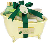 BRUBAKER Beauty Gift Set 'Aloe Vera Love' with Golden Bathtub, Bath Fizzer, Bubble Bath, Shower Gel, Bath Salt, Soap