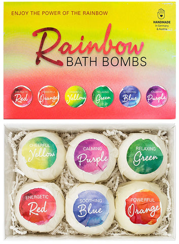 BRUBAKER 6 Handmade "Rainbow" Bath Bombs Gift Set - All Natural, Vegan, Organic Ingredients - Sesame Oil Moisturizes Dry Skin