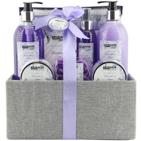 BRUBAKER Cosmetics 'Lavender & Mint' 12 Pieces Bath Gift Set in Decorative Jute Box 15QC11