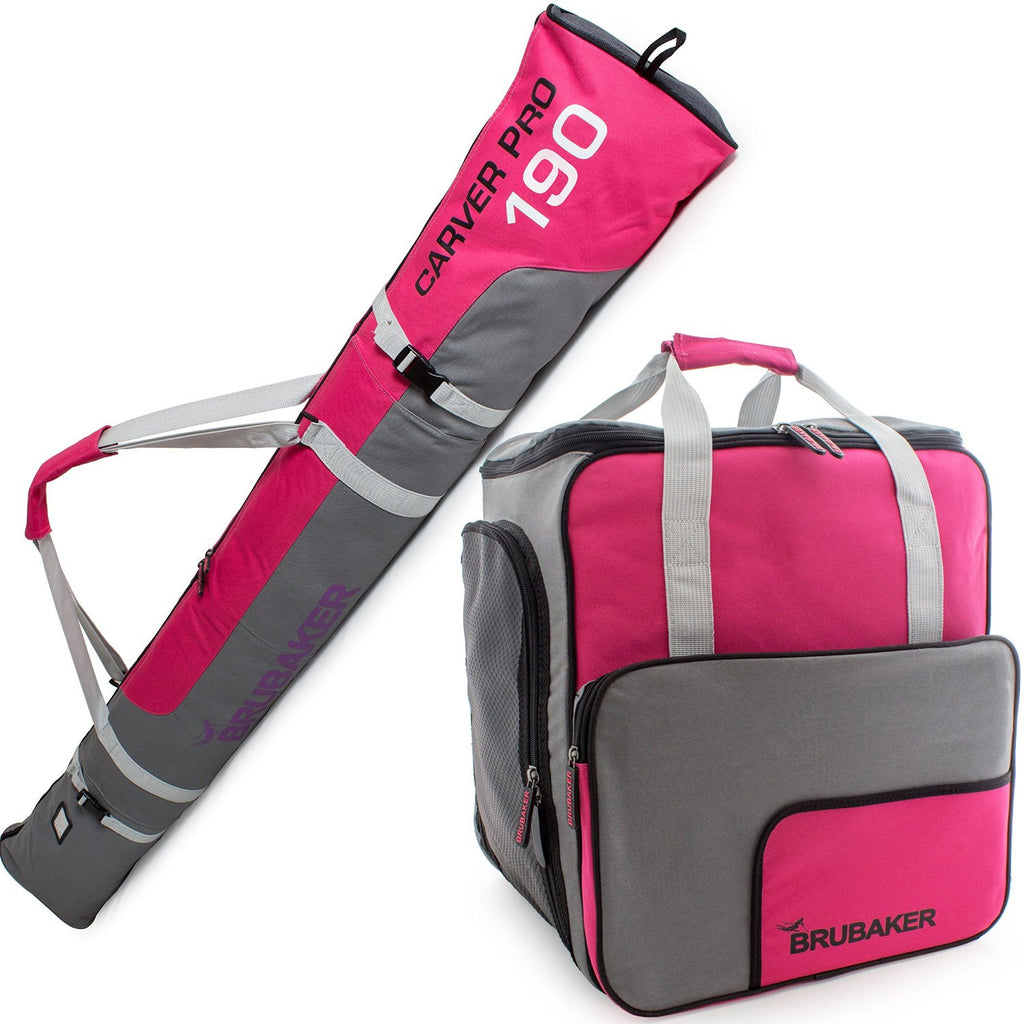 BRUBAKER Ski Bag Combo for Ski, Poles, Boots and Helmet - Limited Edition - Dark Pink / Grey