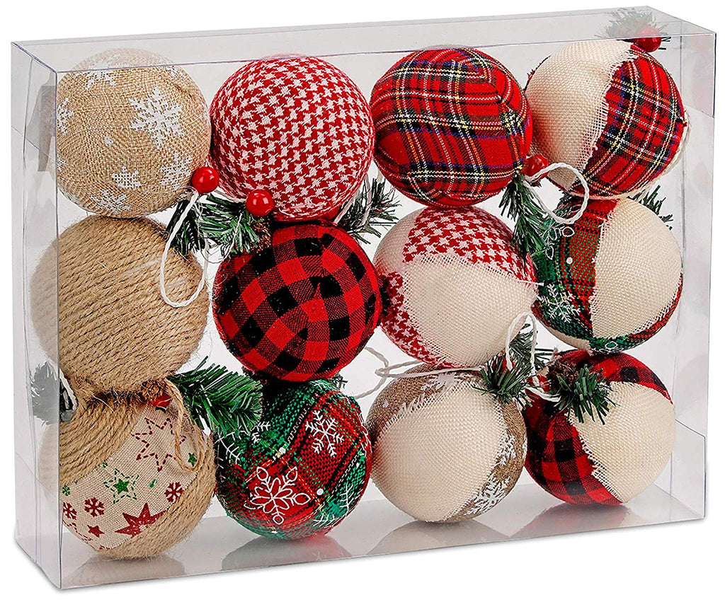 BRUBAKER 12-Piece Natural Jute Christmas Ornaments - Baubles Ball Ornaments - Red & Green - 3.2 Inches