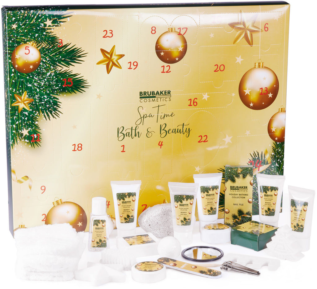 BRUBAKER Cosmetics Beauty Advent Calendar 24 Body Care Products & Spa Accessories - The XXL Wellness Christmas Calendar for Women and Girls - Gold