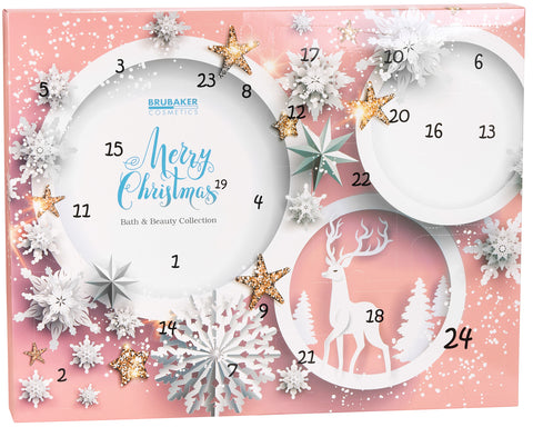 BRUBAKER Cosmetics Beauty Advent Calendar 24 Body Care Products & Spa Accessories - The XXL Wellness Christmas Calendar for Women and Girls - Stars and Snowflakes Pink