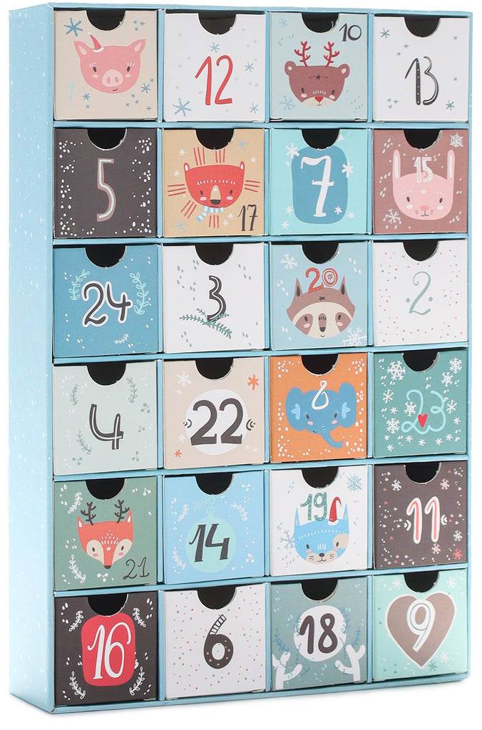BRUBAKER Advent Calendar to Fill - Animal Christmas Blue - Reusable DIY Christmas Calendar with 24 Doors for Coupons, Sweets and Other Surprises - 12.8 Inches Tall Made of Cardboard
