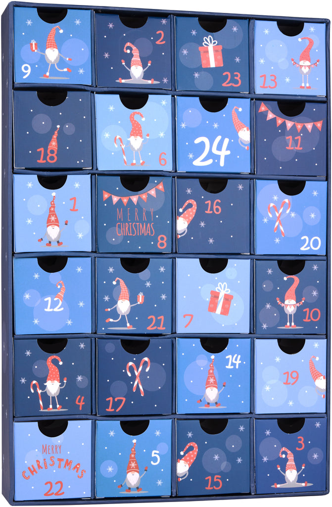 BRUBAKER Advent Calendar to Fill - Gnomes Blue - Reusable DIY Christmas Calendar with 24 Doors for Vouchers, Sweets and Other Surprises - 12.8 Inches Tall Made of Cardboard