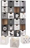 BRUBAKER Advent Calendar to Fill - Black White Christmas - Reusable DIY Christmas Calendar with 24 Doors for Vouchers, Sweets and Other Surprises - 12.8 Inches Tall Made of Cardboard