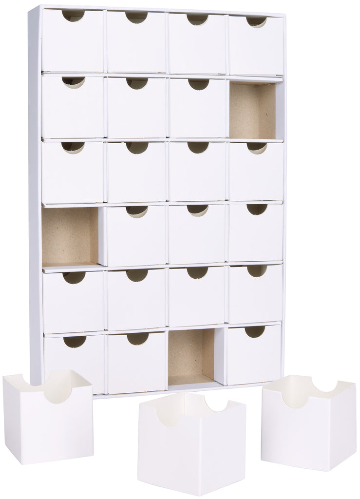 BRUBAKER DIY Advent Calendar for Painting, Crafting and Self-Design - Reusable Christmas Calendar to Fill with 24 Drawers Made of Cardboard - White - 12.8 Inches Height